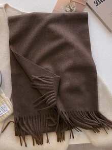 1pc Coffee Wool Women's Winter Scarf Soft Pashmina Chic Winter Fall Shawls And Wraps For Wedding And Gift Evening Dresses Travel Office Large Plain Tassel Scarves Casual Accessories Women