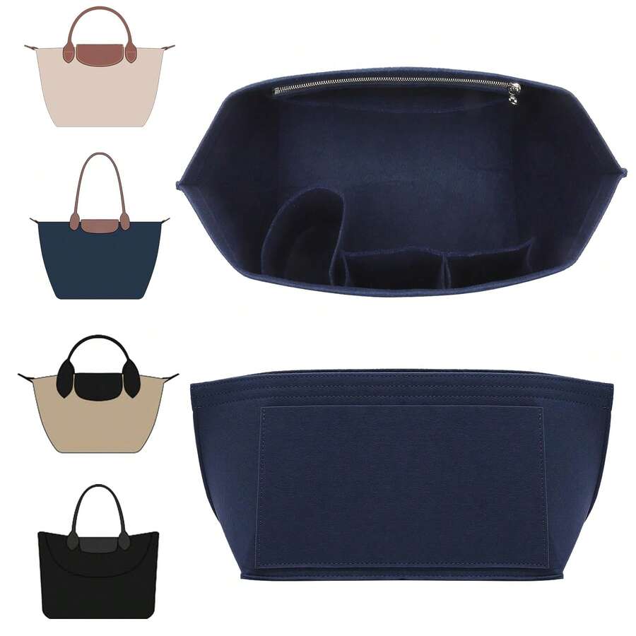 Large Wallet Organizer Insert, Bag With Cup Holder Organizer Bag, Felt Zipper Long Champ Bag Organizer Insert, Suitable For Le Tote Bags And Various Styles - Multicolor - View 1