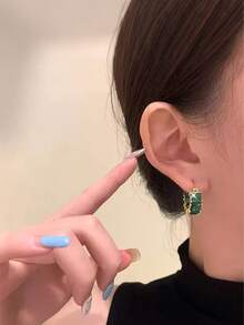 2pcs Gold Plated Red Green Pink Square Hoop Earrings Women Fashion Crystal Zirconia Earrings Daily Travel Party Birthday Jewelry Gift For Girlfriend Wife Couple