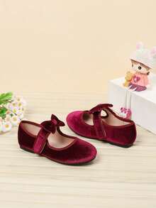Bailarinas con decoración de lazo encantadora para niña, adecuadas para otoño/invierno - Rosa Fucsia - Ver 3
