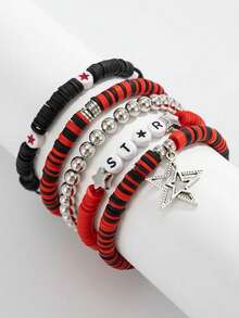 Clay Bead Colorful Bracelet Preppy Jewelry Bracelets For Women Surfer Bracelet Set Stackable Beaded Friendship Stretch Bracelets Boho Y2K Summer Beach Elastic Layering Bracelets - Red - View 7