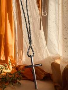 1 pieza Colgante de collar de acero de titanio con cruz simple, accesorio versátil y de moda de acero inoxidable - color acero - Ver 4