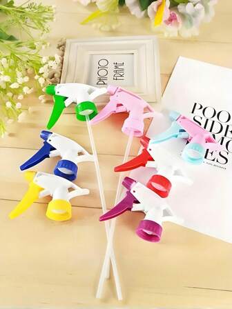 10个随机颜色塑料喷雾瓶装 - 不含BPS，无异味手持式压力喷雾器，适用于浇花，通用雾化喷嘴适用于大多数瓶子