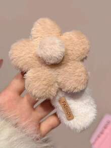 1pc Children's Floral Plush Pearl Hair Clip, Versatile Elegant Cute Gentle Hair Accessory, Autumn/Winter - Multicolor - View 7