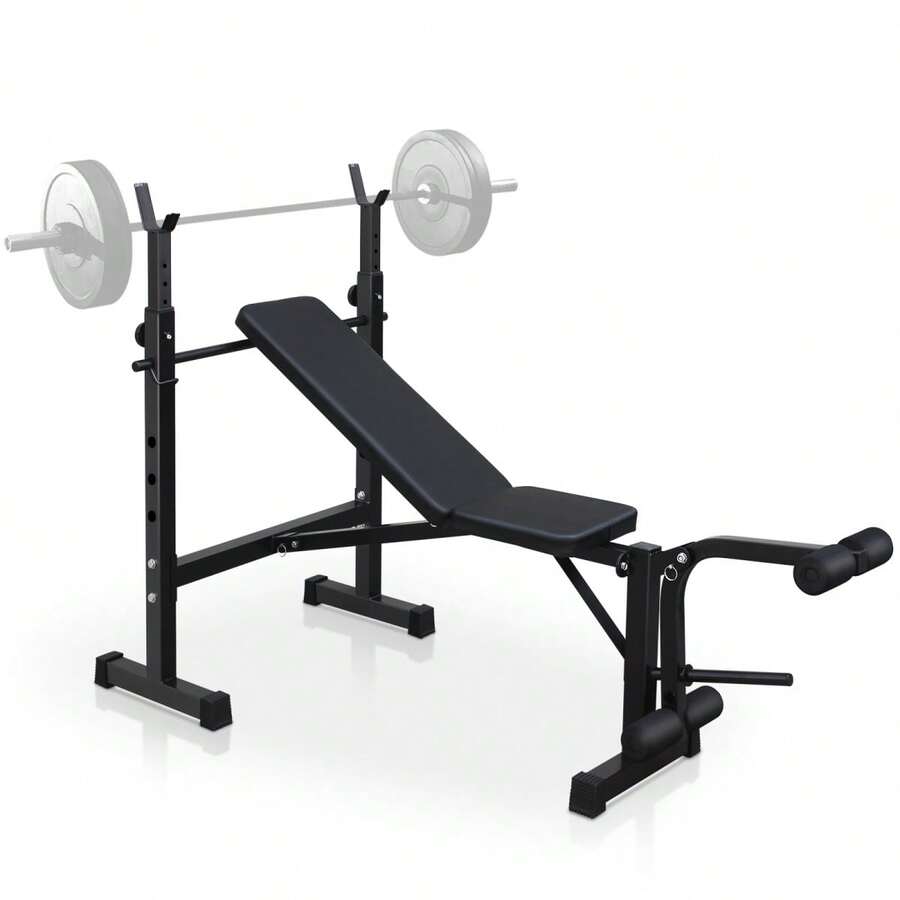 Banc de musculation, ensemble de banc de développé couché avec rack de squat et banc pour salle de gym à domicile, entraînement complet du corps - Noir - Voir 1