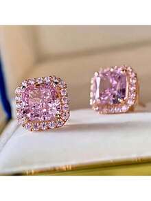 Luxury Pink Synthetic  Stud Earrings For Women Wedding Engagement Party Daily Wear Elegant Earrings (No Box) - 粉色 - 查看 2