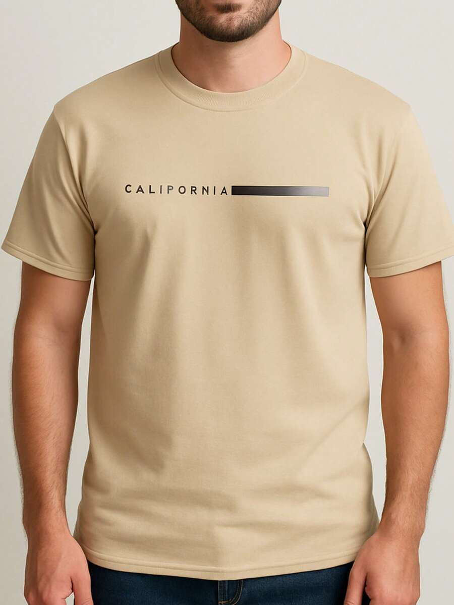 Men's Basic T-Shirt 100% Cotton California New Release - Khaki - View 1