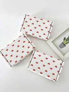 10pcs White Corrugated Airplane Boxes – Red Heart Pattern, For Valentine's Day/Weddings/Birthdays, Holiday Gifting & Small Business Packaging - Multicolor - View 1