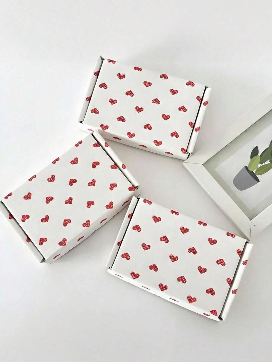 10pcs White Corrugated Airplane Boxes – Red Heart Pattern, For Valentine's Day/Weddings/Birthdays, Holiday Gifting & Small Business Packaging - Multicolor - View 1