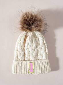 1pc White Knitted Hat With 0-9 Number Patches, Warm Ski Cap For Kids Boys Girls, Y2K Style Outdoor Winter Beanie, Versatile Casual Cold Weather Hat, Suitable For Costume - White - View 9