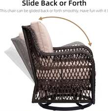 Juego de 3 sillas giratorias para Exteriores, sillas giratorias de Mimbre para Patio, cojín Grueso y Mesa Auxiliar para balcón, Porche, Patio Trasero, jardín - Beis - Ver 6