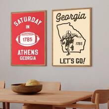 2pcs Retro Football Prints Georgia Wall Art College Sports Team Poster Football Gift For Sports Fan Wall Decor Georgia Dad Gift,Room Decoration, Home Decoration, Bedroom, Living Room And Corridor Decoration,Frame Structure