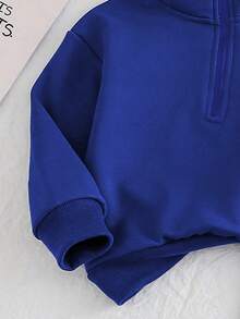 Chatreadl Set de 2 buc. hanorac și pantaloni în culori solide cu broderie unicorni pentru fete, design minimalist, confortabil pentru primăvară, toamnă și iarnă - Albastru regal - Vizualizare 3