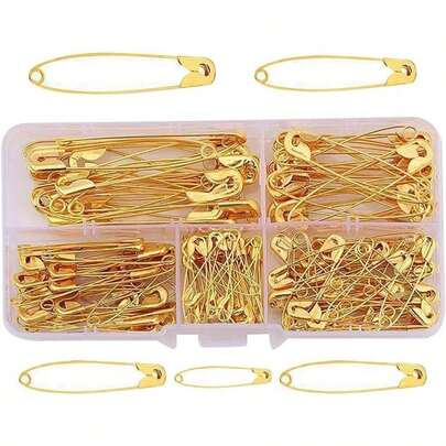 150 Pcs Metal Assorted Safety Pins Sewing Quilting Safety Pins Small Safety Pins Large Clothes Safety Pins With Storage Box Arts And Crafts Supplies Golden