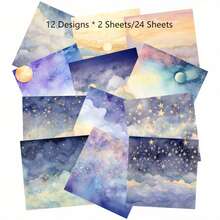 12/24/36 Stücke Sternenhimmel Scrapbooking Papierblock - 6x6 Zoll hochwertige Kartons mit künstlerischen Bastelmotiven, geeignet für Kartenherstellung, DIY Dekorationshintergründe, Fantasy-Themen Designs und endlose kreative Möglichkeiten. - Verschiedenfarbig - Übersicht 4