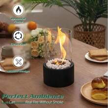 清洁燃烧的壁炉装饰加热器，圆柱形玻璃装饰火焰烟囱，适用于烧烤桌、家庭聚会、生日礼物、婚礼、活动、户外酒吧、咖啡馆、露营、餐厅、卧室、圣诞节等场合。