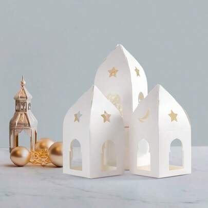 Caja de regalo con forma de estrella hueca, luna, casa y caramelo, caja de regalo de vela perfumada blanca simple