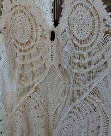 Vestido feminino crochê luxo luxuoso saída de praia midi alças forro a parte verão novidade casual - Branco - Visão 3