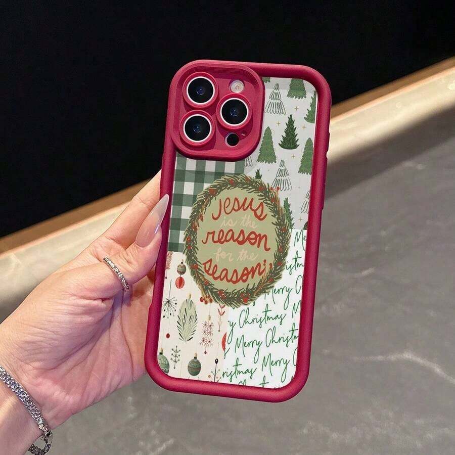 Funda navideña para phone 17 Pro Max. Un diseño sencillo y elegante en color rosa con letras y un árbol. Compatible con phone 11/12/13/14/17, 11 Pro, 12 Pro, 13 Pro, 14 Pro, 15 Pro, 16 Pro, 17 Pro, 17 y S22/S22+/S23/S23+/824+/S25+/S25 Ultra. Como regalo para familiares y amigos, es ideal para diversas ocasiones como cumpleaños, Año Nuevo Chino, vacaciones, parejas, San Valentín y es una opción elegante. - Burdeos - Ver 1
