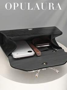 Torebka wieczorowa OpulAura z czarnego aksamitu w europejskim i amerykańskim stylu, z błyszczącą, elegancką kokardą i zdobieniem ze strasów, luksusowa formalna torebka do ręki, torebka na ramię z łańcuszkiem, odpowiednia na galę, przyjęcie, urodziny, ślub, dodatek ślubny - Czarne - Zobacz 4