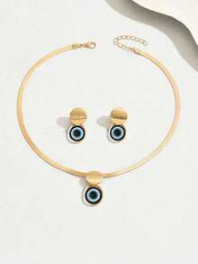 2pcs Fashion Unique Devil's Eye Pendant Necklace & Earrings Set, Versatile Jewelry Suit For Women Daily, Party, Casual Outing, Dating - Multicolor - View 2