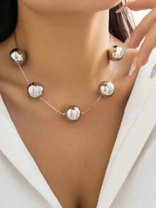 1件优雅简约金属球吊坠项链 - 金黃色 - 查看 2