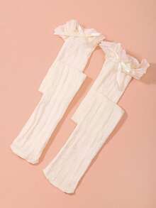 Hatastic 2 Paar Damen Spitze Kniestrümpfe, Kniestrümpfe, schwarze und weiße Netzstrümpfe im Fischnetz-Stil, Valentinstag, Weihnachtsgeschenke - Aprikosenfarben - Übersicht 2