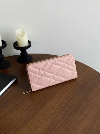 2025新款菱形图案女士长款钱包多功能真皮手拿卡包拉链钱包，可爱钱包，女士礼物，趣味礼物，教师节礼物，圣诞礼物