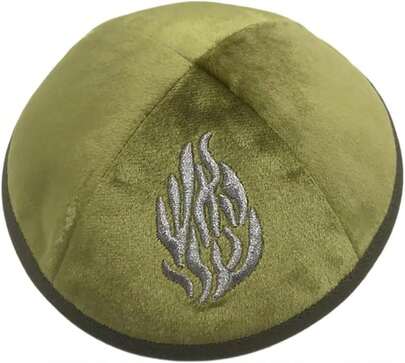 JDPRO LAND Judaical Velvet  For Men With Embroidery Of Fire Yamaka Hat Black Grey 7 Inch