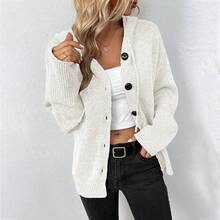 Women's Button Front Drawstring Hooded Cardigan - Drop Shoulder Long Sleeve Knit Sweater For Fall & Winter Daily Wear  Button Front    Long Sleeve - Negro - Ver 7