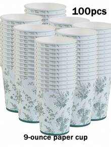 100/50/25/10 Disposable Paper Cups, 9-Ounce/230ml Paper Cups, Disposable Beverage Cups, Disposable Coffee Cups, Beverage Cups, Cold Drink Cups, Hot Drink Cups, Coffee Cups, Meal Cups, Holiday Party Supplies, As Well As Accessories For Birthday Parties, Weddings, Homes, And Offices - Multicolor - View 1