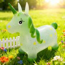 Juguete infantil de animales en estilo cartoon transparente | Incluye 3 modelos: unicornio, vaca y caballo de salto, con luces y efectos de sonido (colores aleatorios), elaborado con material PVC exclusivo para niños, ayuda al desarrollo de la capacidad de equilibrio dinámico, la primera elección de regalo para Navidad y cumpleaños. - VACANTE - Ver 3