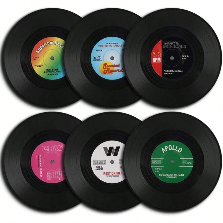Vinyl Record Coasters, 6 Pieces Of Retro Style Vinyl Coasters - Default - View 1
