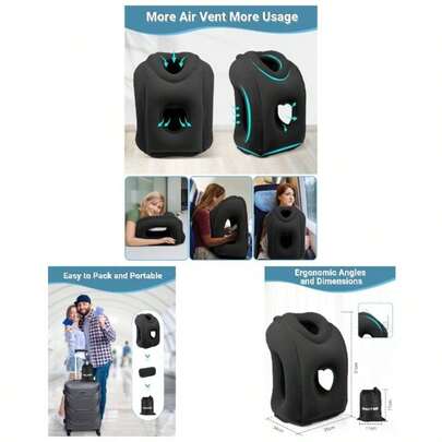 Inflatable Travel Pillow Airplane Comfortable Sleeping To Neck And Shoulder, Support Inflatable Pillow Long Flights, Used Airplanes, Trains, OfficeBlack