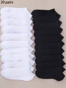 5/10/20 Pairs Multi-Color Mixed All-Season Fashion Casual Couple Women's Short Socks - Black and White - View 10