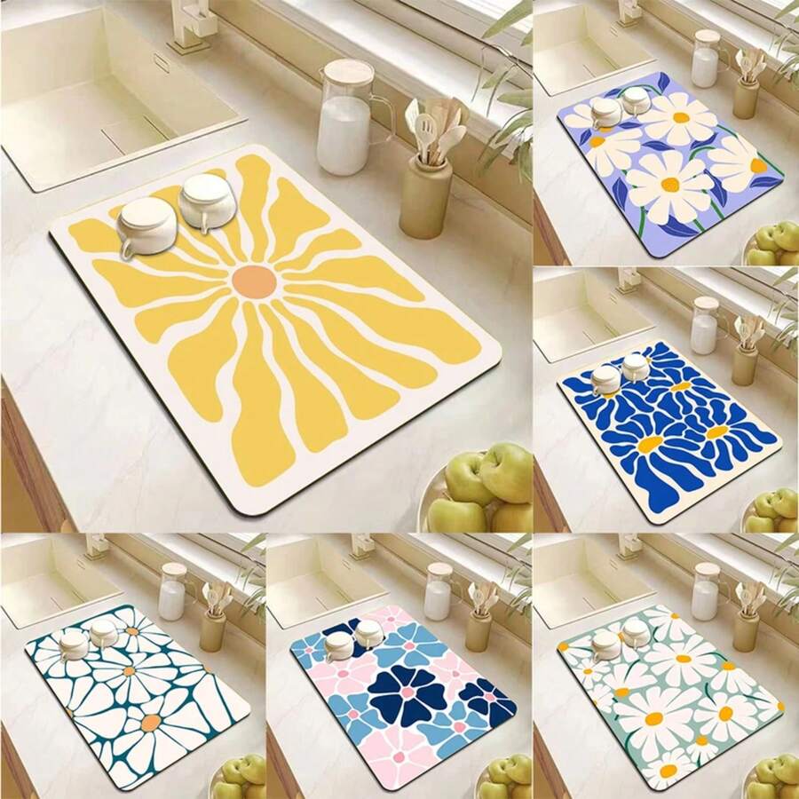 Almohadilla de drenaje absorbente de arte Floral abstracto, esteras de cocina, estera de secado de platos, mantel individual antideslizante para vajilla, suministros de cocina, decoración - 1 - Ver 1