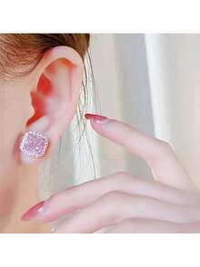Luxury Pink Synthetic  Stud Earrings For Women Wedding Engagement Party Daily Wear Elegant Earrings (No Box) - 粉色 - 查看 3