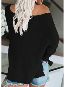 Women's Off Shoulder Knit Oversized Long Sleeve Loose Lightweight Pullover Sweater Tops, 2025 Style - Hồng - Xem 4