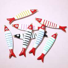 2pcs 40x8mm Enamel Stripe Fish Charms Pendant Stainless Steel DIY Jewelry Making Accessories Findings For Necklace Earrings - Fish - View 9