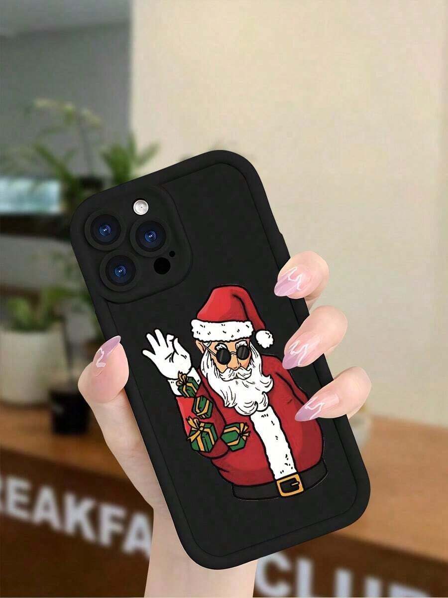 Funda navideña para phone 17 Pro Max con estampado de Papá Noel (compatible con las series 11, 16, 15, 14, 13, 12 y 11). Diseño festivo. Funda protectora de silicona suave a prueba de golpes. Para mujeres y niñas. - Negro - Ver 1