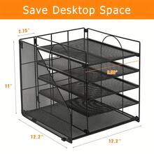 Document Stand For The Desk: 5-Tier Organizer System With Vertical Compartments, Handle & Subdivisions For Easy Access - Rust-Free (High-Temperature Paint) & Durable - Perfect As Office, Home Office, And School Supplies - 黑色 - 查看 3