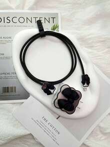 6pcs Bow Decor Data Cable Protector & Charger Head Cover & Storage Bag Set Cable Organizer - Black - View 2