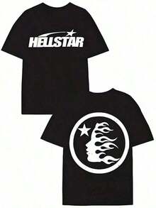 Double-Sided Digital Flame Face Printed-Shirt With  Motif Breathable-Shirt|   Avant-Garde Casual Wear 1Pcs Casual Soft Short Sleeve% Cotton 220gsm - 黑色 - 查看 7