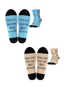 1Pair Husband Boyfriend Gift Ideas Funny Cool Socks For Men, Gifts For Men Romantic Gifts For Anniversary, Valentine's Day, Birthday - Multicolor - View 1