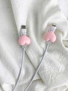 مجموعة من قطعتين واقيات شحن من كابل USB بشكل قلب ثلاثي الأبعاد - وردي فاتح - مشاهدة 2