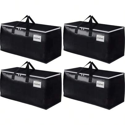 4 Pack Heavy Duty Moving Boxes93L Extra Large Packing Bags For Movin With Zipper Reinforced Handles And Tag Pocket Storage Bags For Space Saving Fold Flat Moving And Storing Black