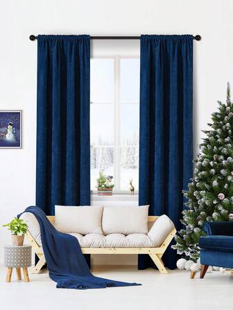 1pc Navy Blue Curtain, Plush Fabric European Style Thickened Thermal Curtain For Home Decor, Suitable For Living Room, Bedroom Windows And Doors, Insulation, Multiple Sizes Available