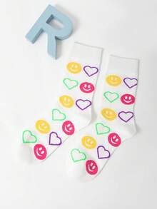 1 paire de cadeaux de Noël, de bas de Noël, de chaussettes arc-en-ciel et cœur mignonnes, chaussettes jacquard colorées et amusantes mi-mollet, cadeaux pour adultes, cadeaux pour hommes, style européen-américain doux et cool, polyvalentes pour toutes les saisons, convenant au streetwear, à l'assortiment quotidien et aux déplacements, cadeaux de bas de Noël pour adolescents - Multicolore - Voir 3