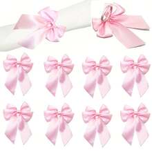 1 unidade/2 unidades/4 unidades de prendedor de guardanapo de mesa com laço rosa de fita de seda, feito à mão, ideal para o Dia dos Namorados, casamentos, aniversários e decoração de mesas.