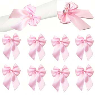 1PC/2pcs/4pcs New Silk Ribbon Pink Bow Table Napkin Ring, Handmade Valentine's Day Napkin Clasp, Wedding Napkin Ring, Birthday Party Table Decoration Napkin Ring, Table Decoration Tablecloth Ring